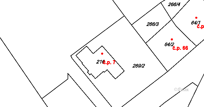 Prapořiště 7, Kdyně na parcele st. 216 v KÚ Prapořiště, Katastrální mapa