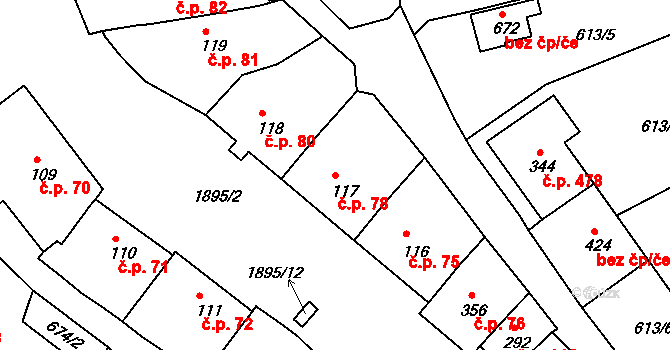Zbiroh 78 na parcele st. 117 v KÚ Zbiroh, Katastrální mapa