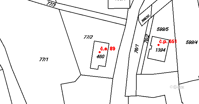 Zbiroh 89 na parcele st. 460 v KÚ Zbiroh, Katastrální mapa