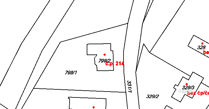 Velíková 214, Zlín na parcele st. 799/2 v KÚ Velíková, Katastrální mapa