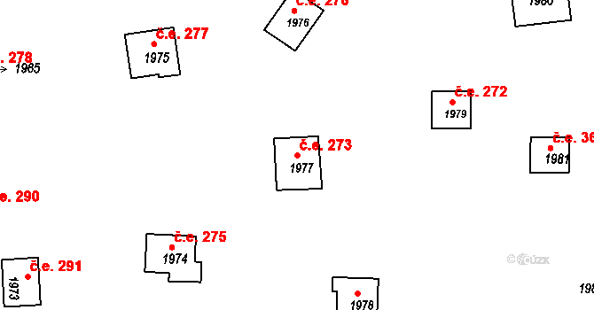 Jedovnice 273 na parcele st. 1977 v KÚ Jedovnice, Katastrální mapa