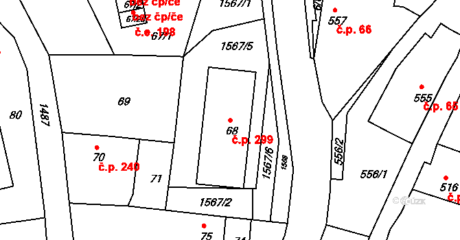 Olomučany 299 na parcele st. 68 v KÚ Olomučany, Katastrální mapa