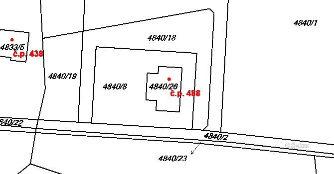 Lískovec 488, Frýdek-Místek na parcele st. 4840/26 v KÚ Lískovec u Frýdku-Místku, Katastrální mapa
