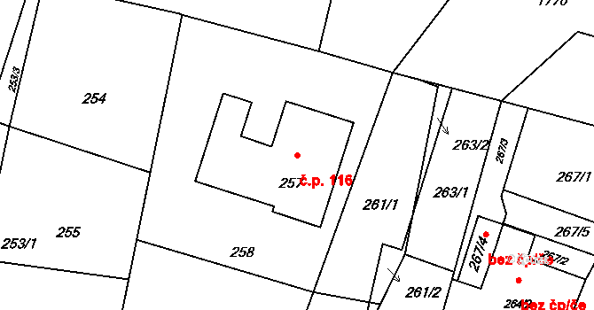 Mankovice 116 na parcele st. 257 v KÚ Mankovice, Katastrální mapa