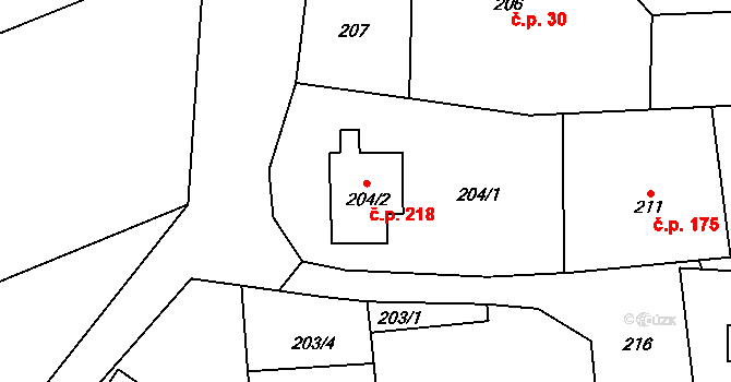 Trnávka 218 na parcele st. 204/2 v KÚ Trnávka u Nového Jičína, Katastrální mapa