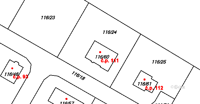 Lada 111, Česká Lípa na parcele st. 116/60 v KÚ Lada, Katastrální mapa