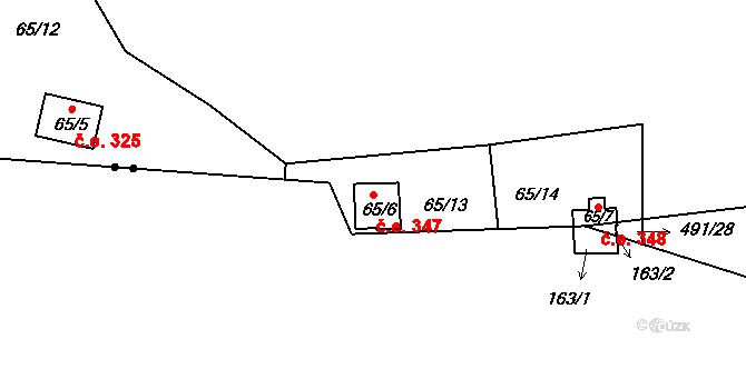 Lipno 347, Líšťany na parcele st. 65/6 v KÚ Těchoděly, Katastrální mapa