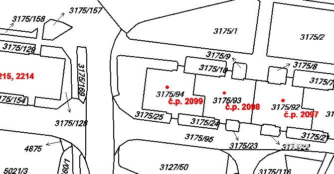 Louny 2099 na parcele st. 3175/94 v KÚ Louny, Katastrální mapa