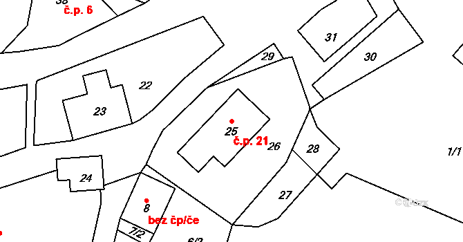 Týniště 21, Zubrnice na parcele st. 25 v KÚ Týniště u Zubrnic, Katastrální mapa