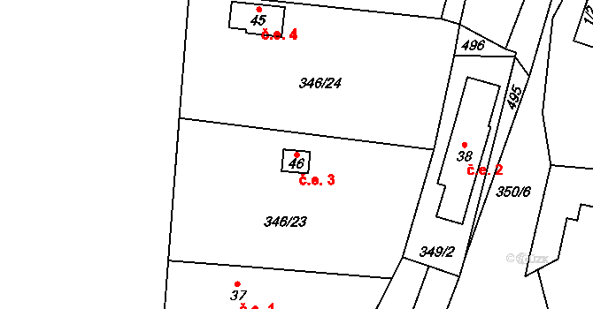Chynín 3, Čížkov na parcele st. 46 v KÚ Chynín, Katastrální mapa