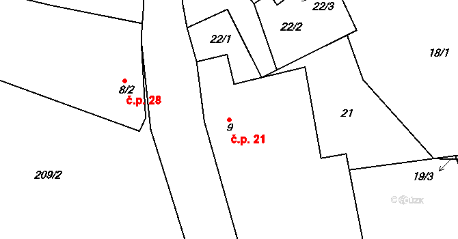 Dobkov 21, Chotěboř na parcele st. 9 v KÚ Dobkov, Katastrální mapa