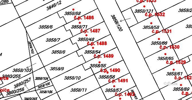 Chotěboř 1489 na parcele st. 3858/54 v KÚ Chotěboř, Katastrální mapa