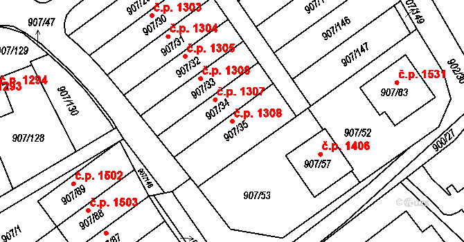 Rychnov nad Kněžnou 1308 na parcele st. 907/35 v KÚ Rychnov nad Kněžnou, Katastrální mapa