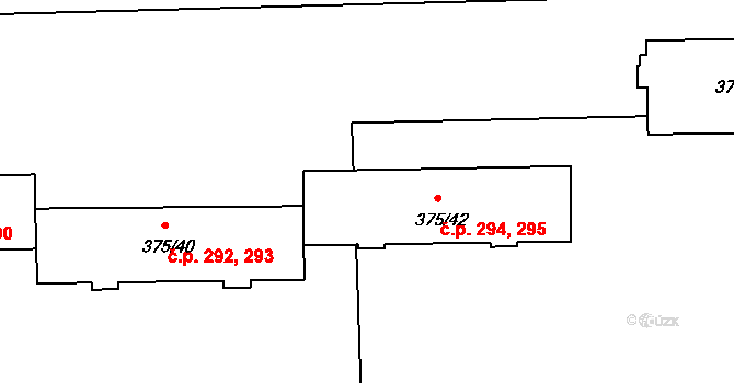 Všetuly 294,295, Holešov na parcele st. 375/42 v KÚ Všetuly, Katastrální mapa