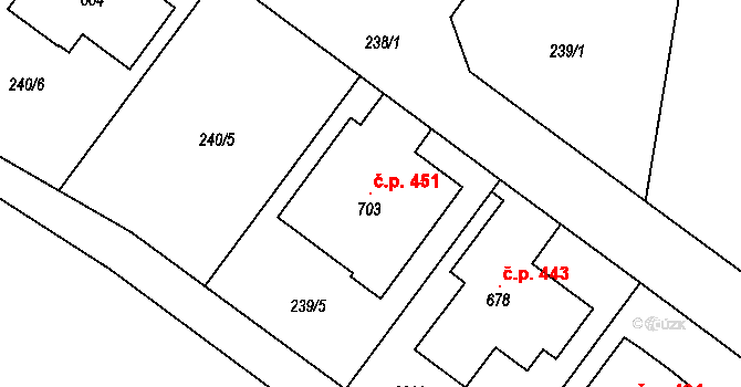 Domamyslice 451, Prostějov na parcele st. 703 v KÚ Domamyslice, Katastrální mapa