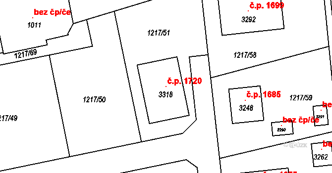 Lipník nad Bečvou I-Město 1720, Lipník nad Bečvou na parcele st. 3318 v KÚ Lipník nad Bečvou, Katastrální mapa