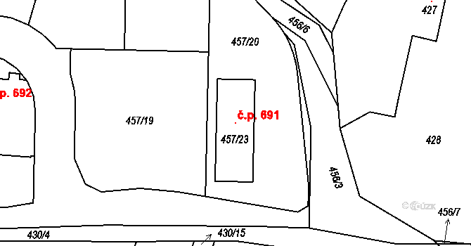 Želechovice nad Dřevnicí 691 na parcele st. 457/23 v KÚ Želechovice nad Dřevnicí, Katastrální mapa