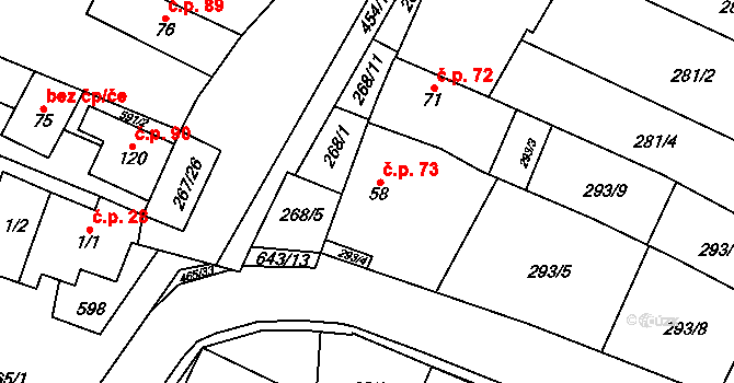 Hrochov 73, Lipová na parcele st. 58 v KÚ Hrochov, Katastrální mapa
