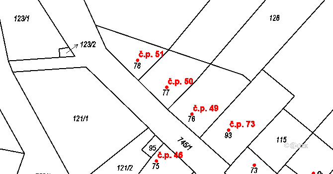 Hamry 50, Plumlov na parcele st. 77 v KÚ Hamry, Katastrální mapa