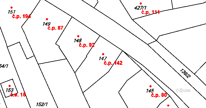 Přerov VI-Újezdec 142, Přerov na parcele st. 147 v KÚ Újezdec u Přerova, Katastrální mapa