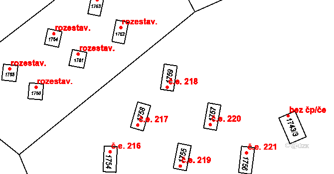 Sázava 218 na parcele st. 1759 v KÚ Sázava, Katastrální mapa