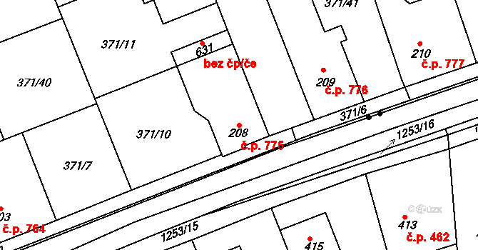 Hostivice 775 na parcele st. 208 v KÚ Litovice, Katastrální mapa