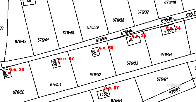 Olšany 36, Brandýsek na parcele st. 951 v KÚ Brandýsek, Katastrální mapa