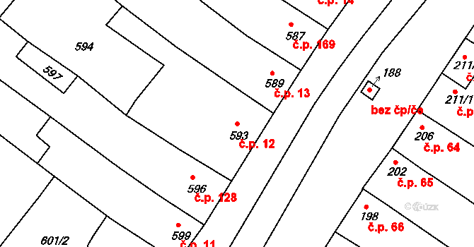 Milokošť 12, Veselí nad Moravou na parcele st. 593 v KÚ Milokošť, Katastrální mapa