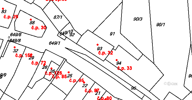 Opatovice 32, Vyškov na parcele st. 93 v KÚ Opatovice u Vyškova, Katastrální mapa