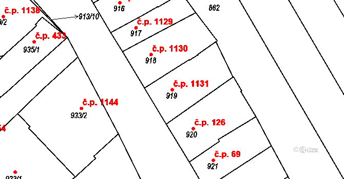 Rousínov 1131 na parcele st. 919 v KÚ Rousínov u Vyškova, Katastrální mapa