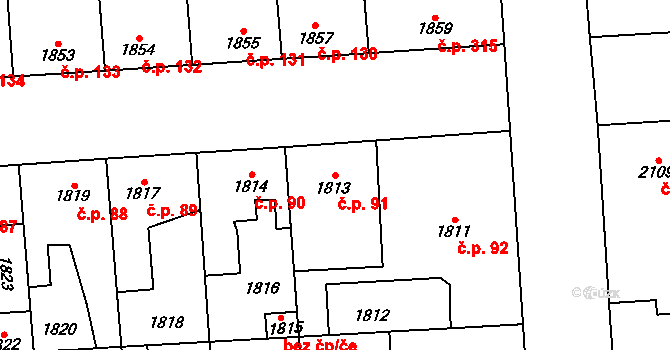 Kročehlavy 91, Kladno na parcele st. 1813 v KÚ Kročehlavy, Katastrální mapa