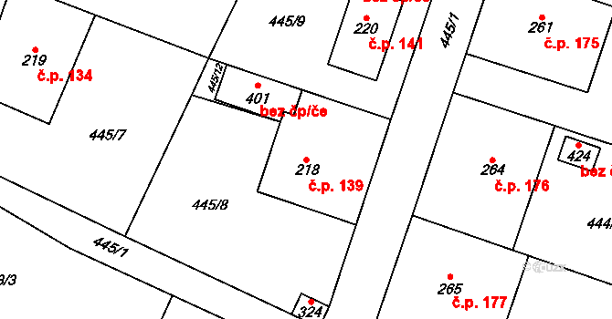 Rychaltice 139, Hukvaldy na parcele st. 218 v KÚ Rychaltice, Katastrální mapa