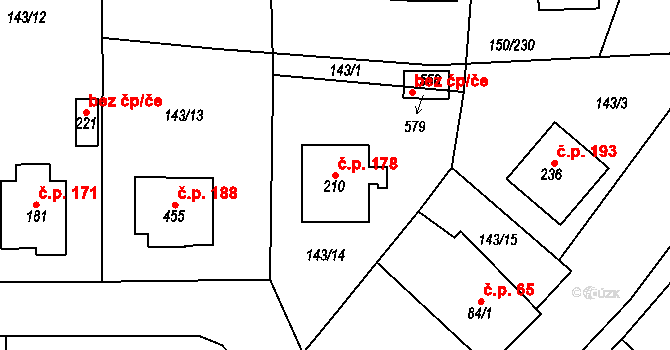 Mratín 178 na parcele st. 210 v KÚ Mratín, Katastrální mapa
