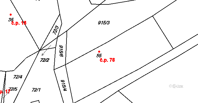 Únehle 78 na parcele st. 55 v KÚ Únehle, Katastrální mapa