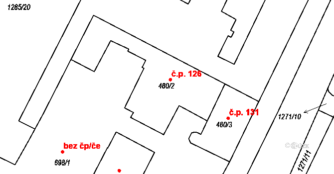 Chlumec nad Cidlinou IV 126, Chlumec nad Cidlinou na parcele st. 480/2 v KÚ Chlumec nad Cidlinou, Katastrální mapa