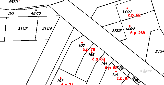 Třebčín 70, Lutín na parcele st. 166 v KÚ Třebčín, Katastrální mapa