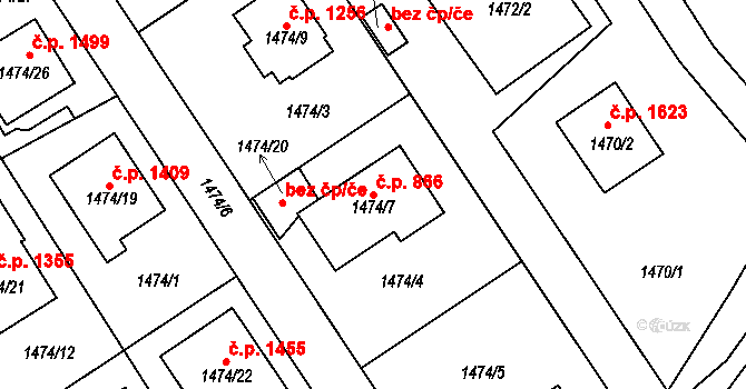 Hořovice 866 na parcele st. 1474/7 v KÚ Hořovice, Katastrální mapa