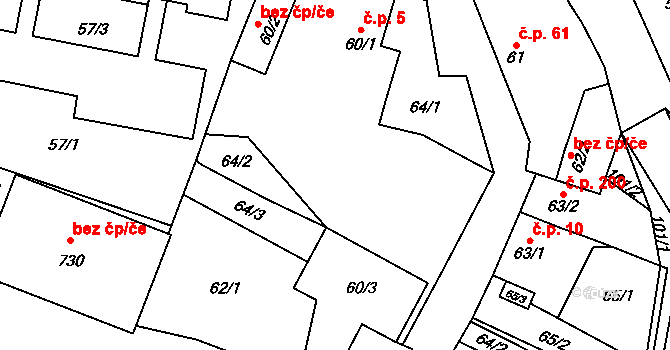 Bohušovice nad Ohří 5 na parcele st. 60/1 v KÚ Bohušovice nad Ohří, Katastrální mapa