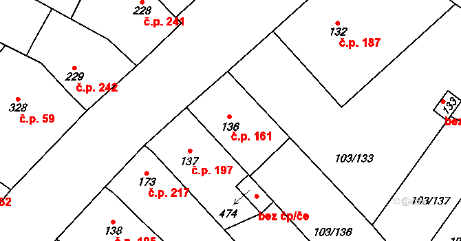 Malé Žernoseky 161 na parcele st. 136 v KÚ Malé Žernoseky, Katastrální mapa