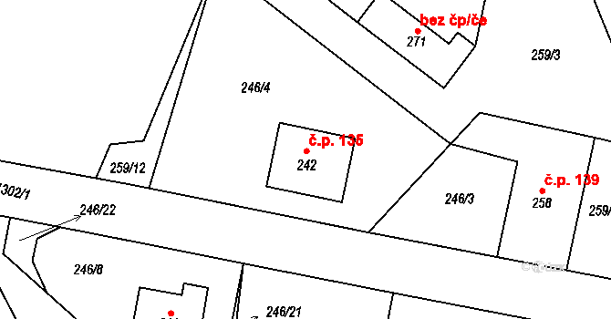 Vojice 135, Podhorní Újezd a Vojice na parcele st. 242 v KÚ Vojice, Katastrální mapa