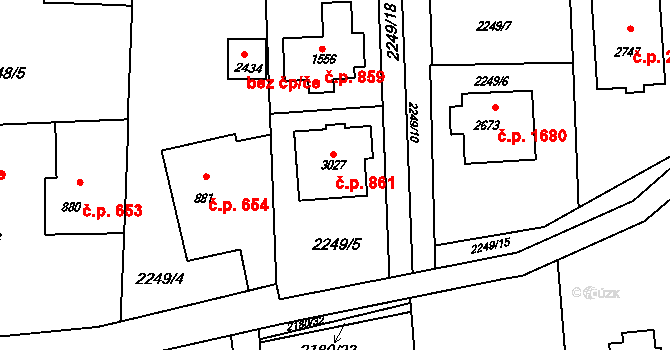 Rožnov pod Radhoštěm 861 na parcele st. 3027 v KÚ Rožnov pod Radhoštěm, Katastrální mapa