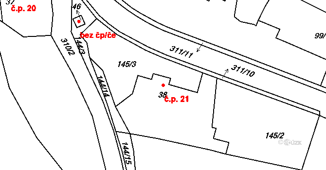 Libochovičky 21 na parcele st. 38 v KÚ Libochovičky, Katastrální mapa