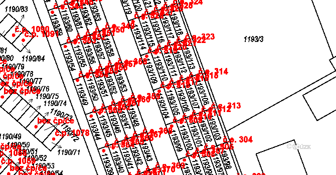 Bechyně 317 na parcele st. 1193/105 v KÚ Bechyně, Katastrální mapa