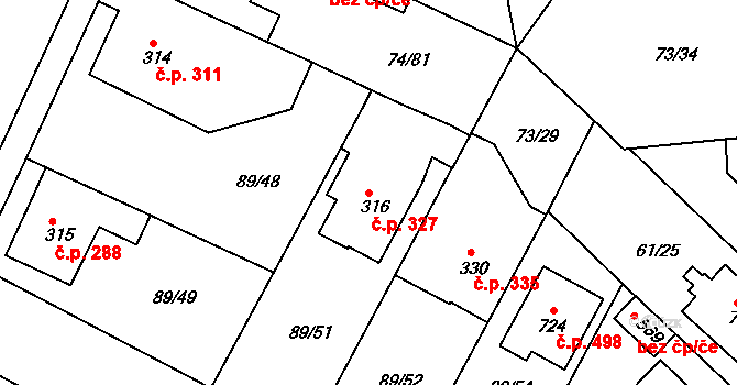 Litol 327, Lysá nad Labem na parcele st. 316 v KÚ Litol, Katastrální mapa