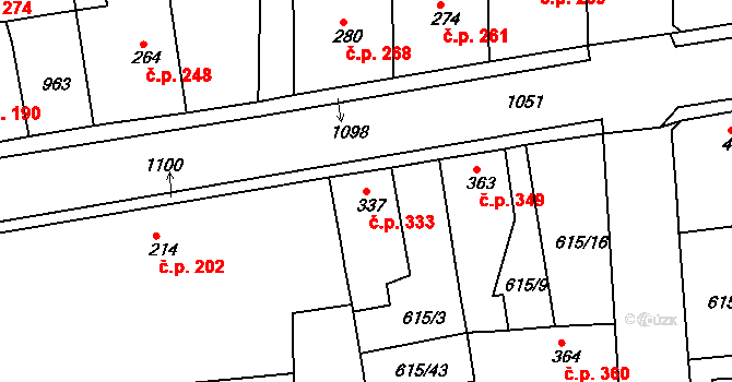 Bohosudov 333, Krupka na parcele st. 337 v KÚ Bohosudov, Katastrální mapa
