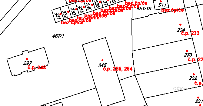 Vladislav 254,255 na parcele st. 345 v KÚ Vladislav, Katastrální mapa