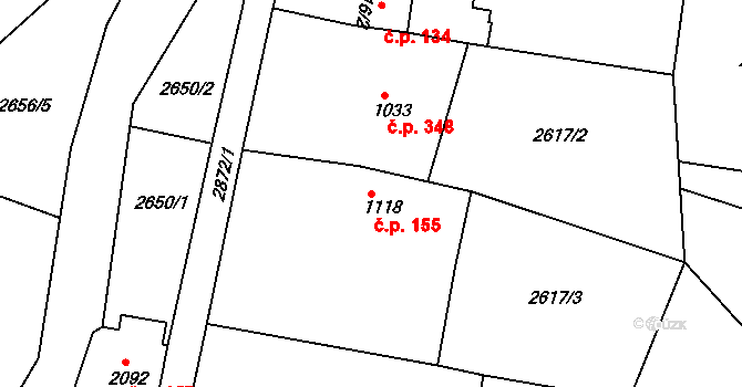 Chrudim IV 155, Chrudim na parcele st. 1118 v KÚ Chrudim, Katastrální mapa