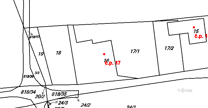 Děčín XXXIII-Nebočady 17, Děčín na parcele st. 16 v KÚ Nebočady, Katastrální mapa