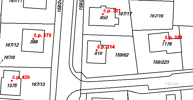 Háje 214, Cheb na parcele st. 819 v KÚ Háje u Chebu, Katastrální mapa