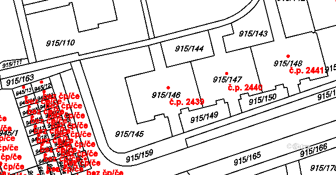 Nové Město 2439, Karviná na parcele st. 915/146 v KÚ Karviná-město, Katastrální mapa